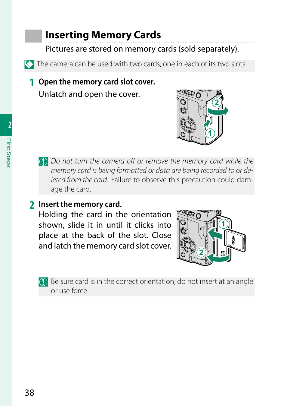 Inserting memory cards | FujiFilm X-T5 Mirrorless Camera (Silver) User Manual | Page 64 / 432