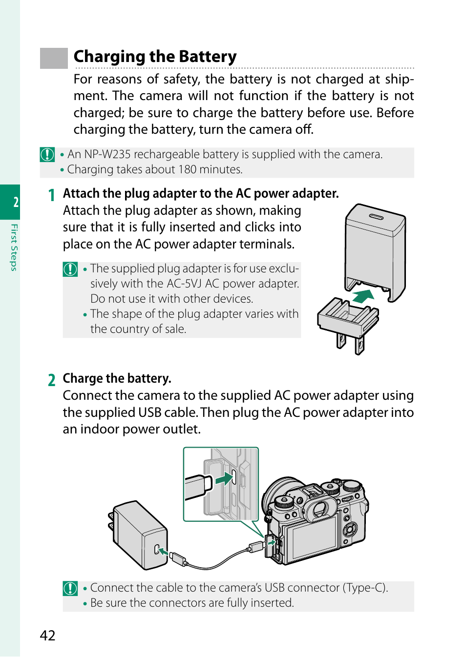 Charging the battery | FujiFilm X-T5 Mirrorless Camera (Silver) User Manual | Page 68 / 432