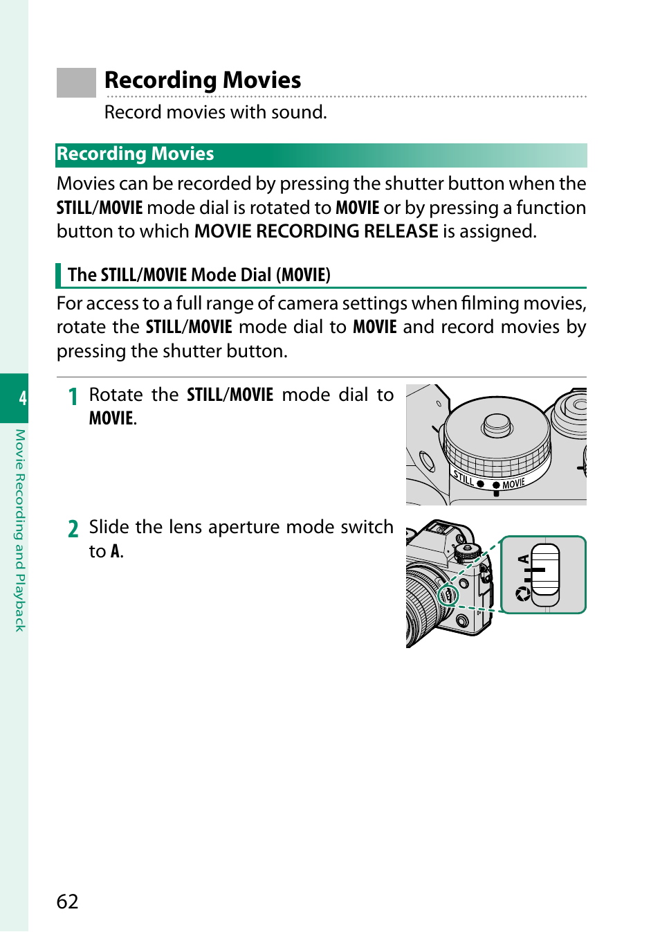 Recording movies, Ophone | FujiFilm X-T5 Mirrorless Camera (Silver) User Manual | Page 88 / 432