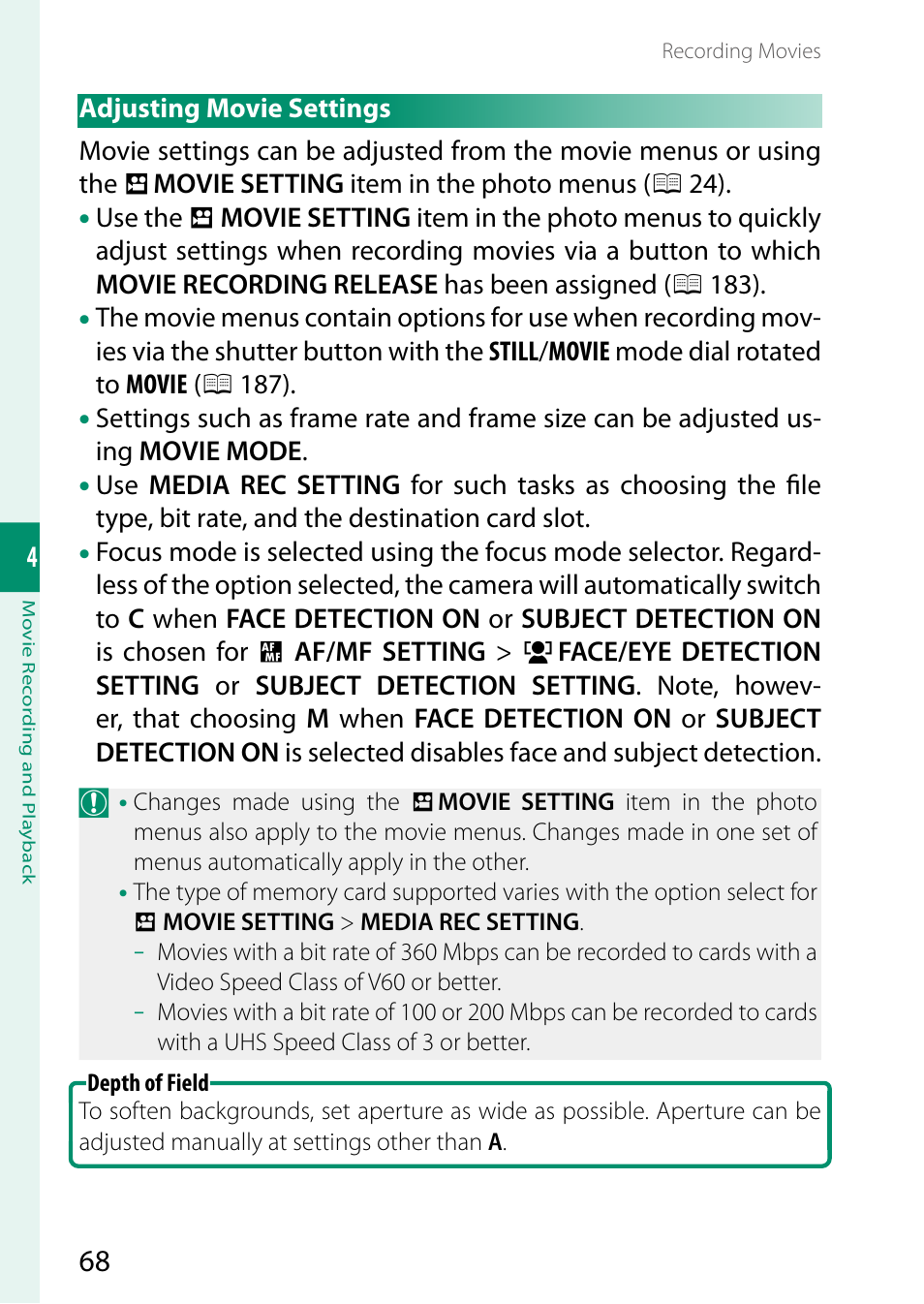Adjusting movie settings | FujiFilm X-T5 Mirrorless Camera (Silver) User Manual | Page 94 / 432