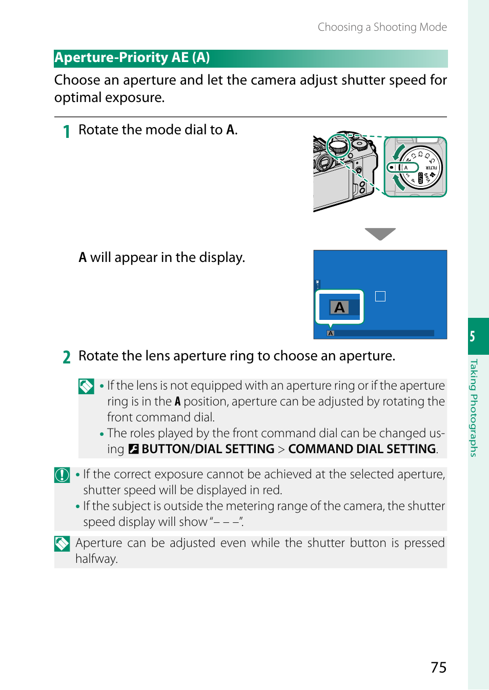 Aperture-priority ae (a) | FujiFilm X-S20 Mirrorless Camera with 18-55mm Lens (Black) User Manual | Page 101 / 424