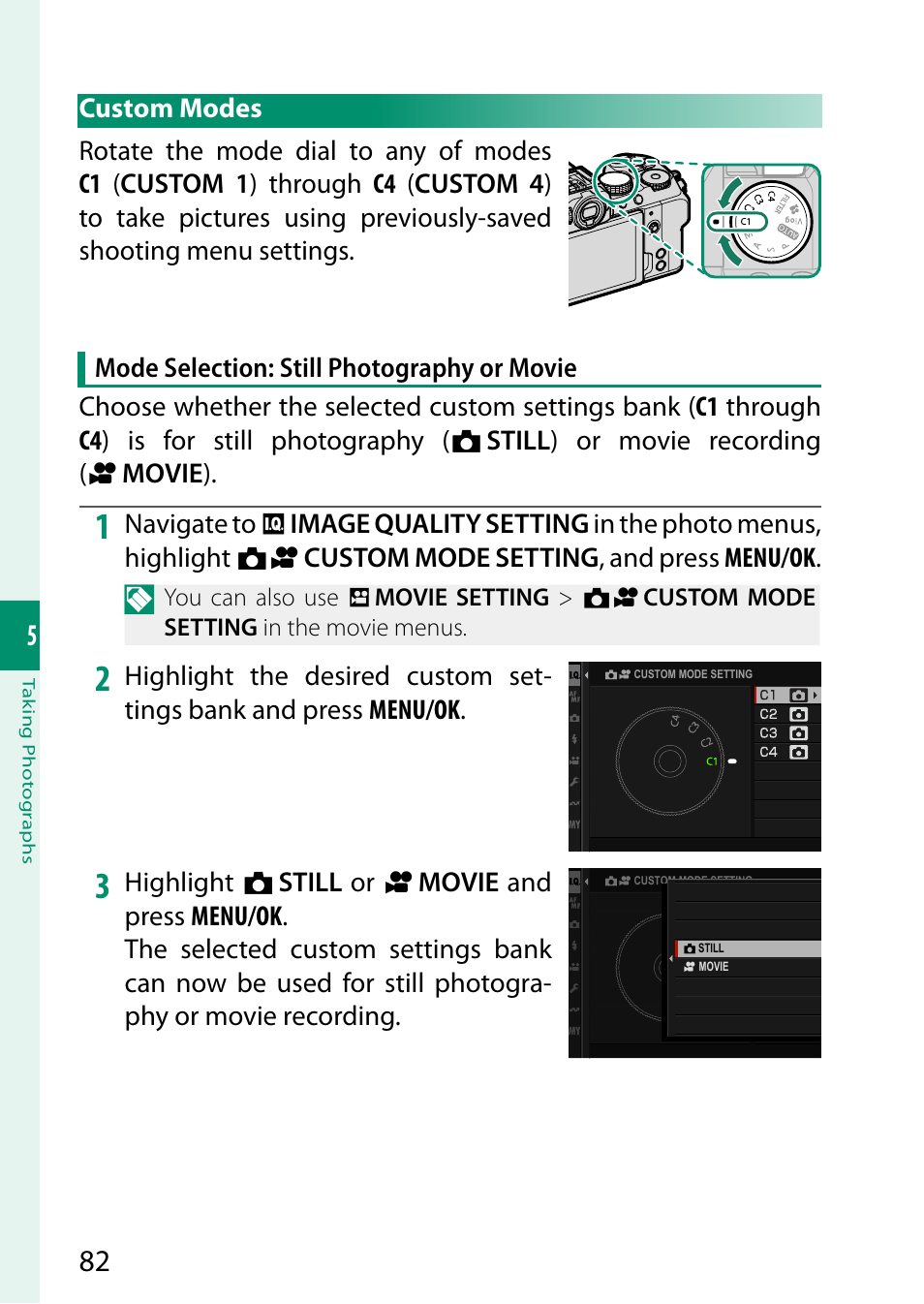 Custom modes | FujiFilm X-S20 Mirrorless Camera with 18-55mm Lens (Black) User Manual | Page 108 / 424