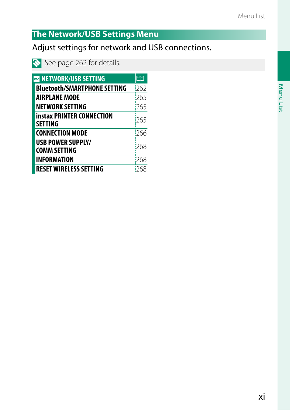 The network/usb settings menu | FujiFilm X-S20 Mirrorless Camera with 18-55mm Lens (Black) User Manual | Page 11 / 424