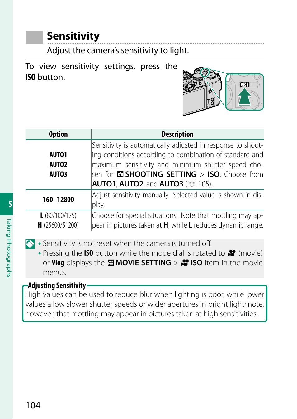 Sensitivity | FujiFilm X-S20 Mirrorless Camera with 18-55mm Lens (Black) User Manual | Page 130 / 424