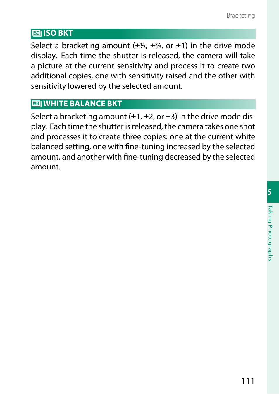 Iso bkt, White balance bkt | FujiFilm X-S20 Mirrorless Camera with 18-55mm Lens (Black) User Manual | Page 137 / 424