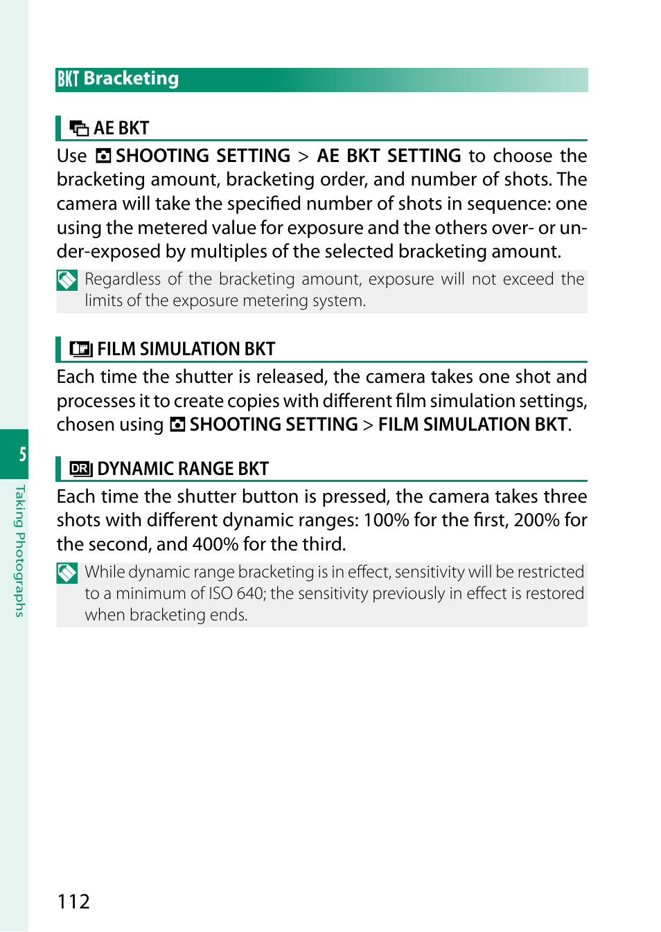 Bracketing | FujiFilm X-S20 Mirrorless Camera with 18-55mm Lens (Black) User Manual | Page 138 / 424
