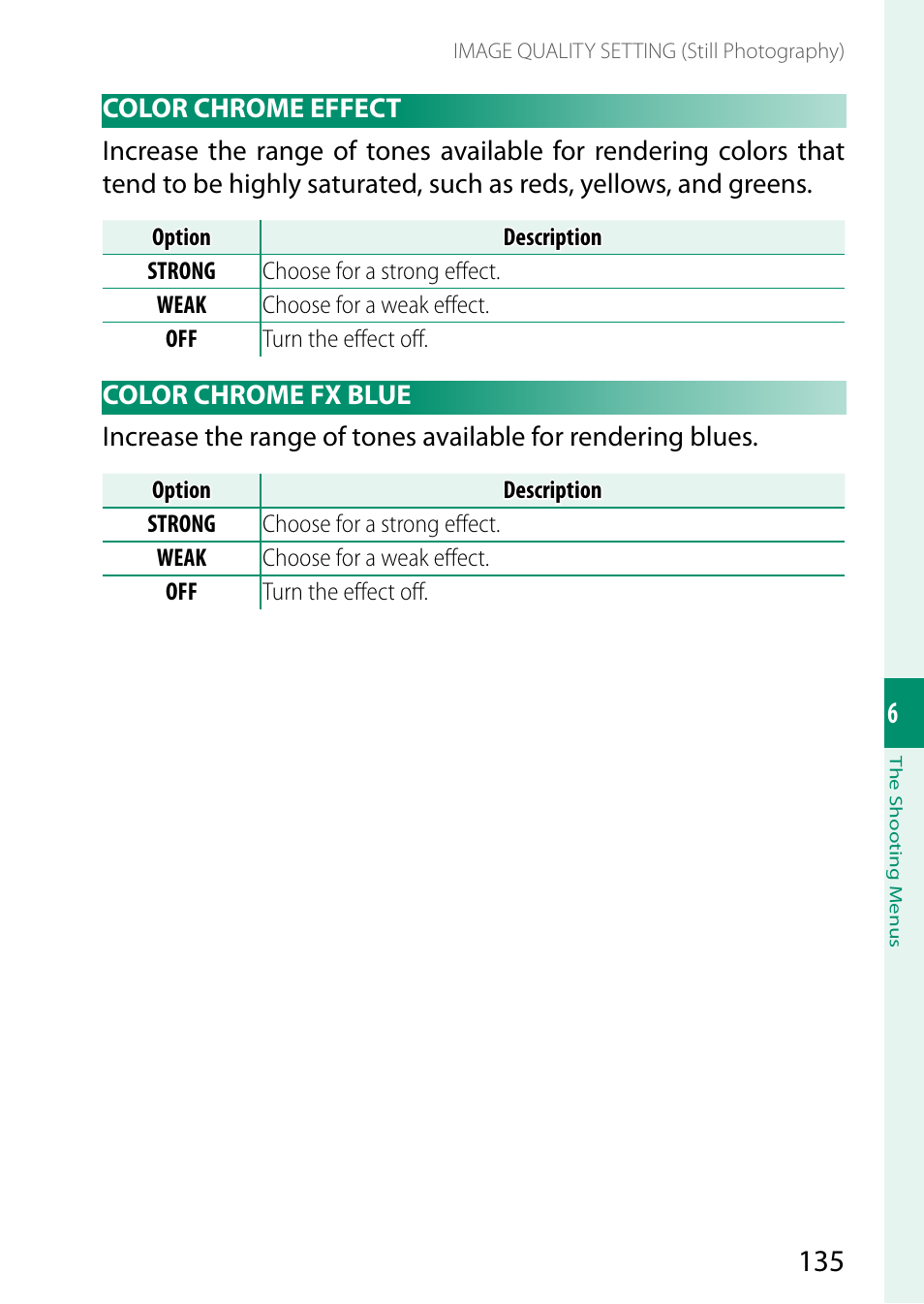 Color chrome effect, Color chrome fx blue, Color chrome effect color chrome fx blue | FujiFilm X-S20 Mirrorless Camera with 18-55mm Lens (Black) User Manual | Page 161 / 424