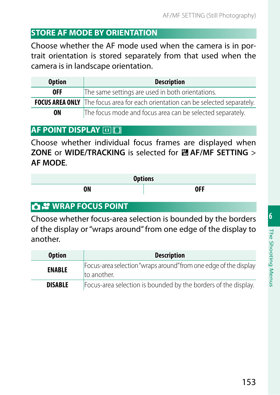 Store af mode by orientation, Af point display, Wrap focus point | Store af mode by orientation af point display | FujiFilm X-S20 Mirrorless Camera with 18-55mm Lens (Black) User Manual | Page 179 / 424