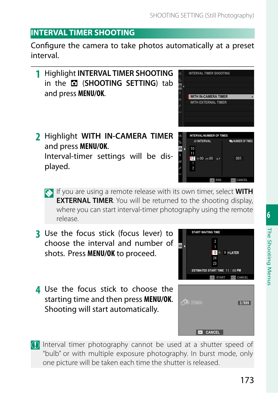Interval timer shooting | FujiFilm X-S20 Mirrorless Camera with 18-55mm Lens (Black) User Manual | Page 199 / 424