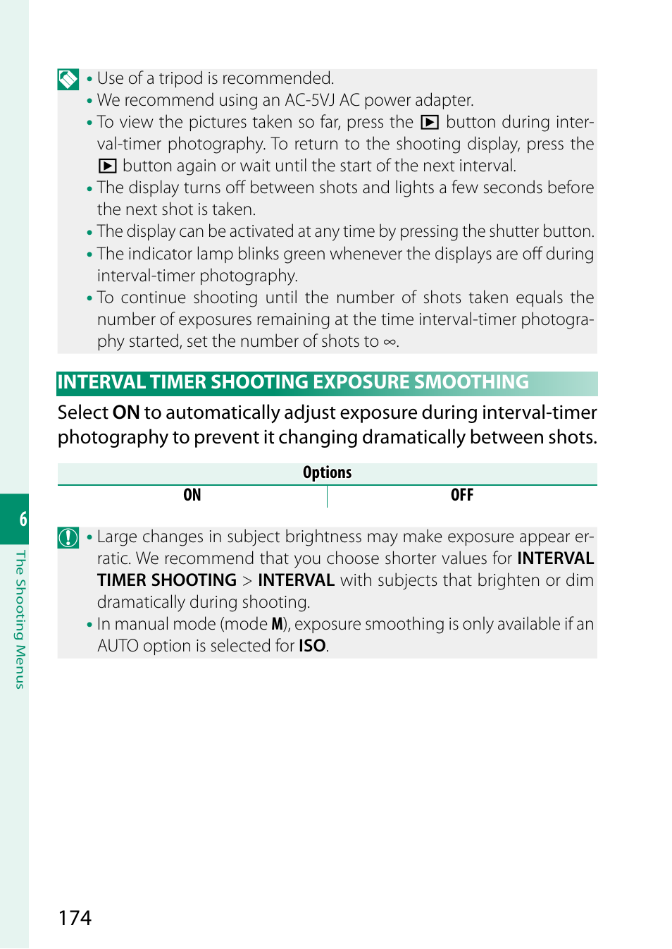 Interval timer shooting exposure smoothing | FujiFilm X-S20 Mirrorless Camera with 18-55mm Lens (Black) User Manual | Page 200 / 424