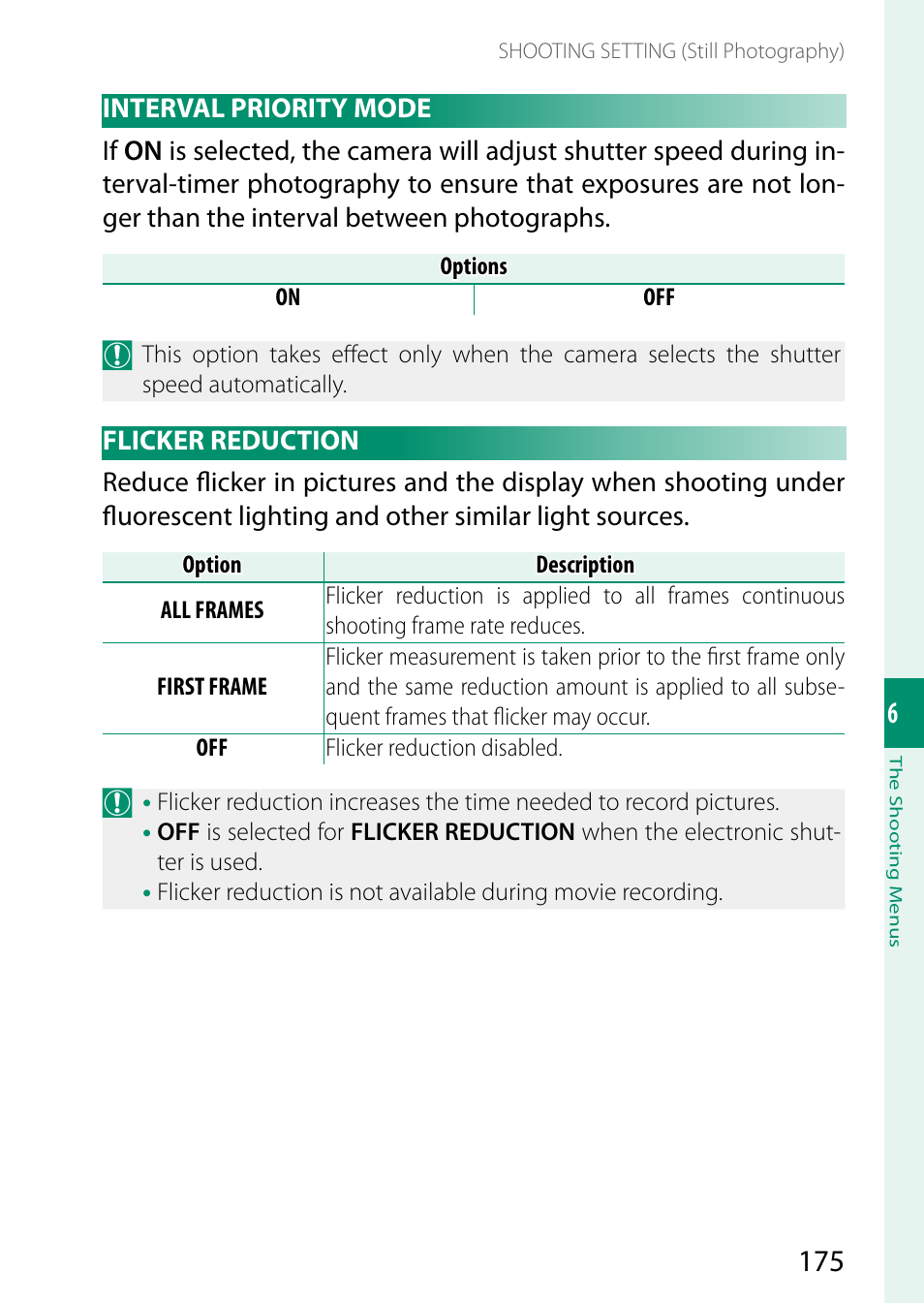 Interval priority mode, Flicker reduction, Interval priority mode flicker reduction | FujiFilm X-S20 Mirrorless Camera with 18-55mm Lens (Black) User Manual | Page 201 / 424