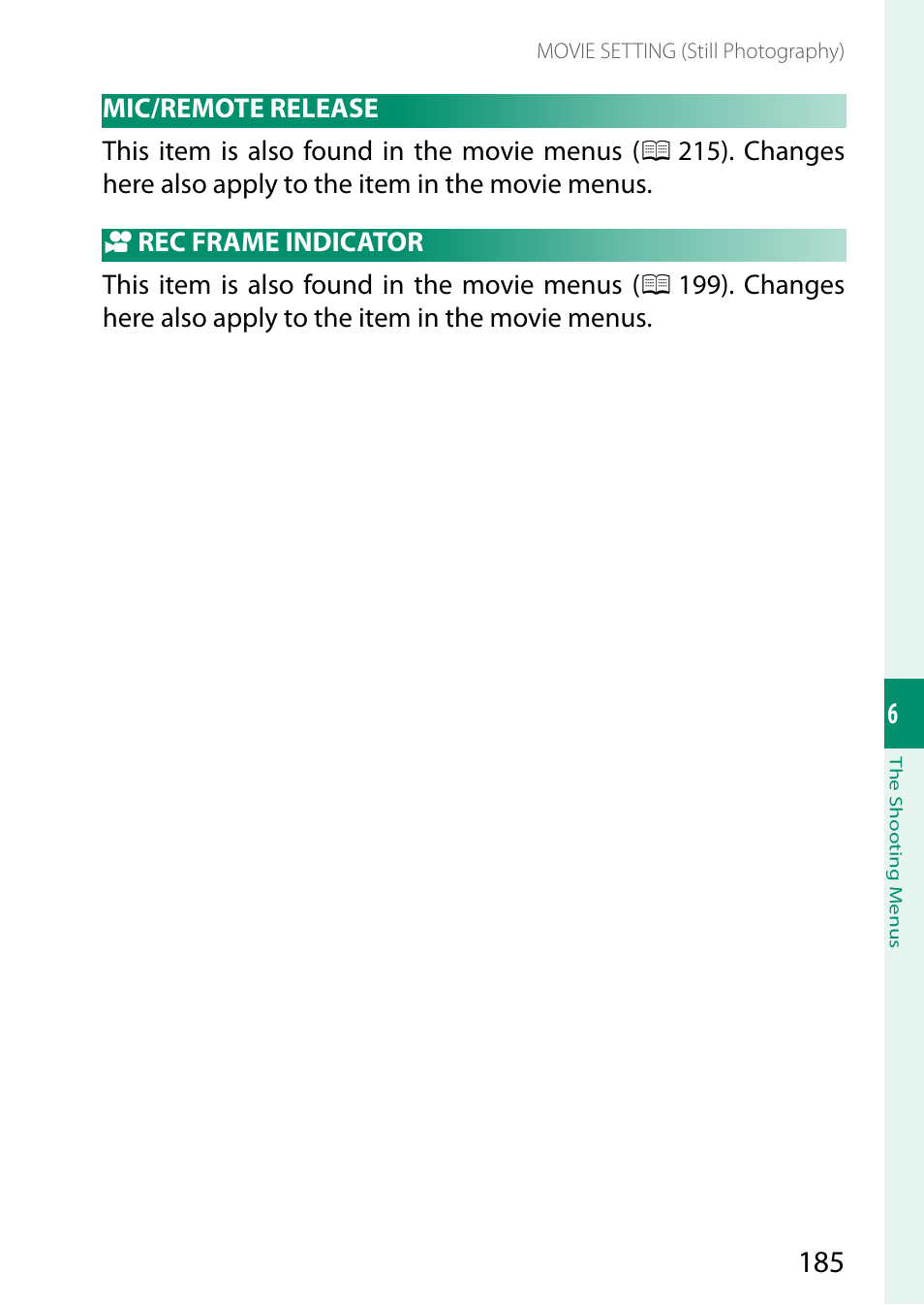 Mic/remote release, Rec frame indicator | FujiFilm X-S20 Mirrorless Camera with 18-55mm Lens (Black) User Manual | Page 211 / 424