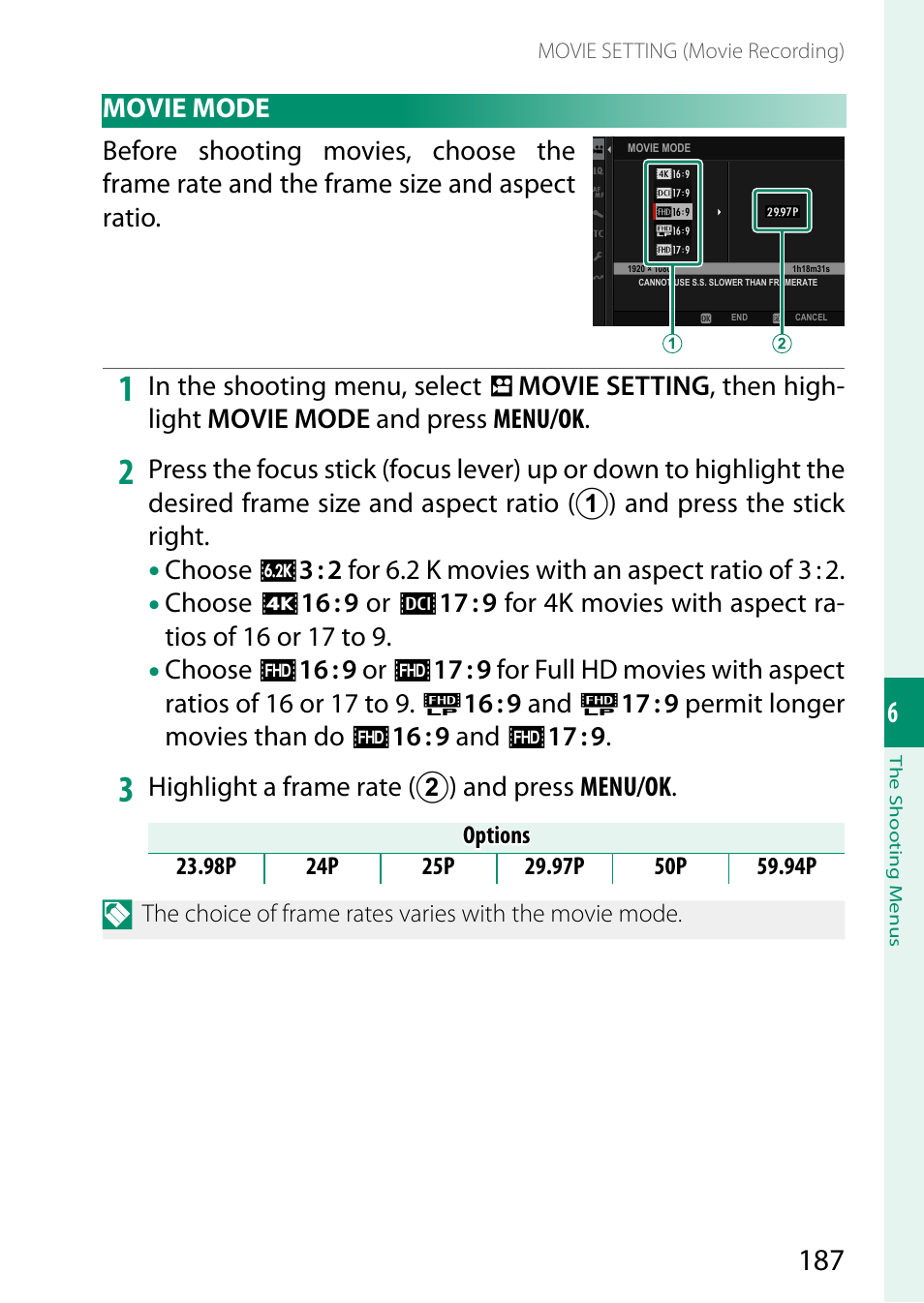 Movie mode | FujiFilm X-S20 Mirrorless Camera with 18-55mm Lens (Black) User Manual | Page 213 / 424