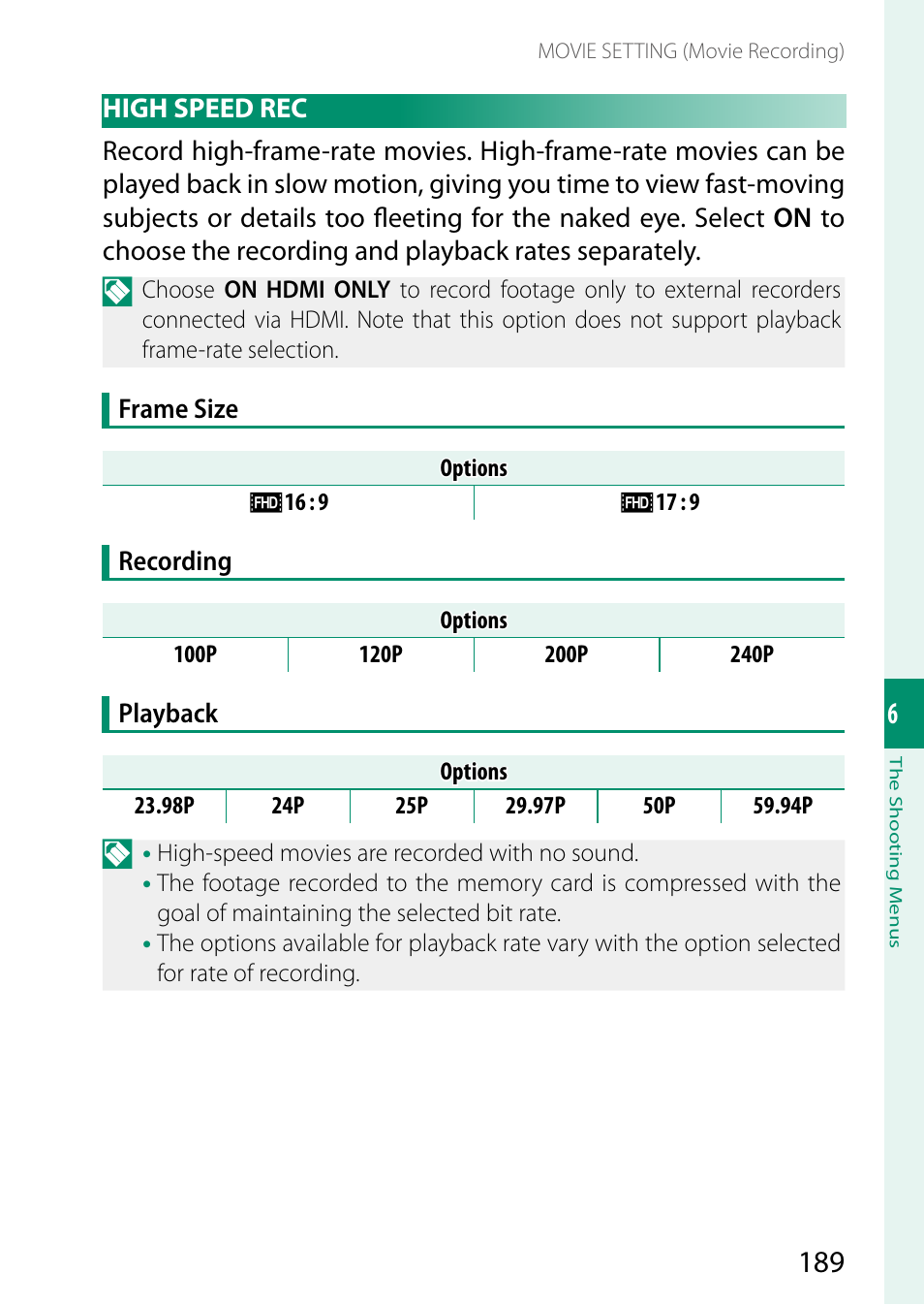 High speed rec | FujiFilm X-S20 Mirrorless Camera with 18-55mm Lens (Black) User Manual | Page 215 / 424