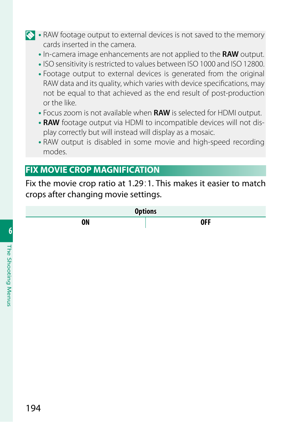 Fix movie crop magnification | FujiFilm X-S20 Mirrorless Camera with 18-55mm Lens (Black) User Manual | Page 220 / 424