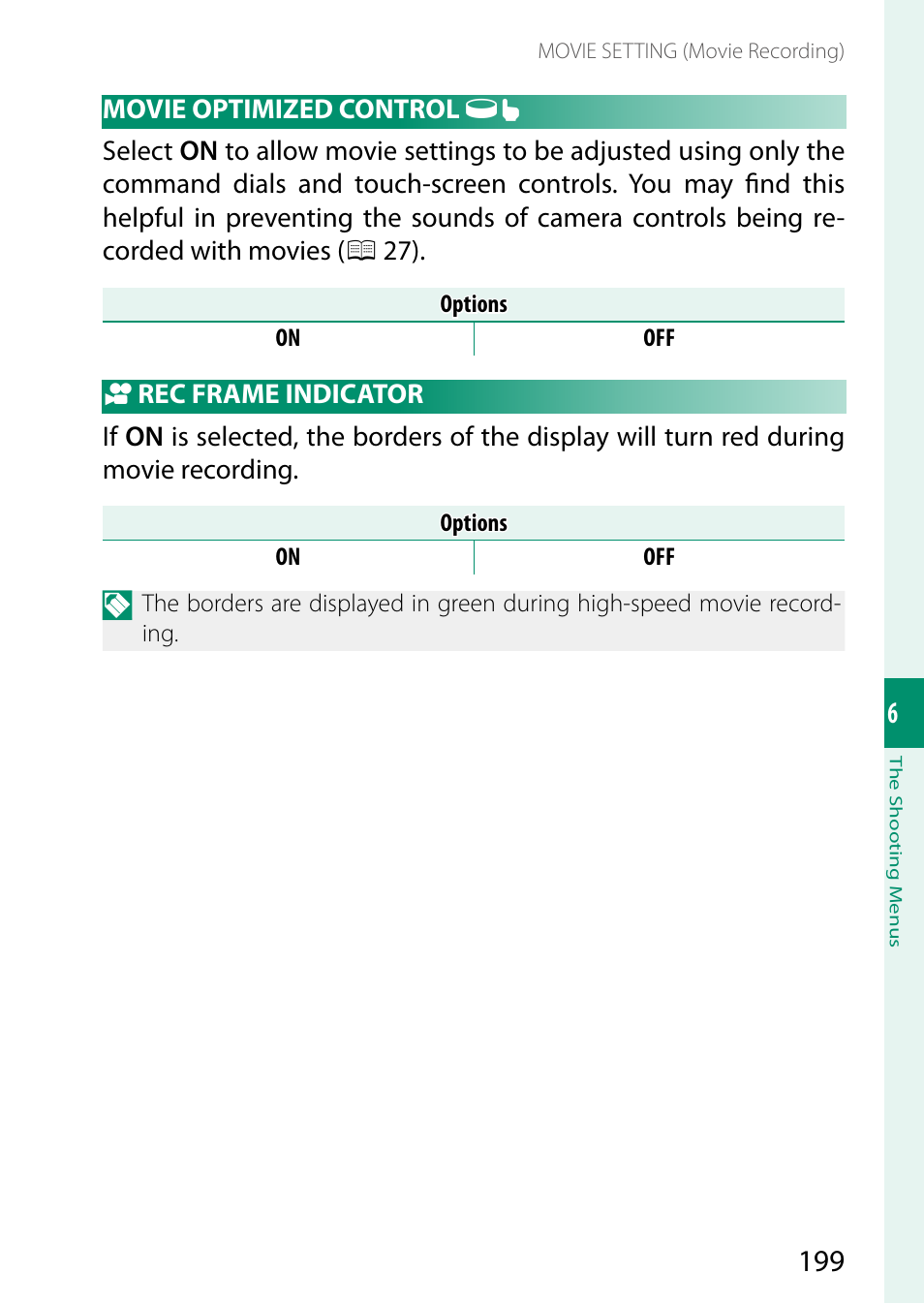 Movie optimized control, Rec frame indicator | FujiFilm X-S20 Mirrorless Camera with 18-55mm Lens (Black) User Manual | Page 225 / 424