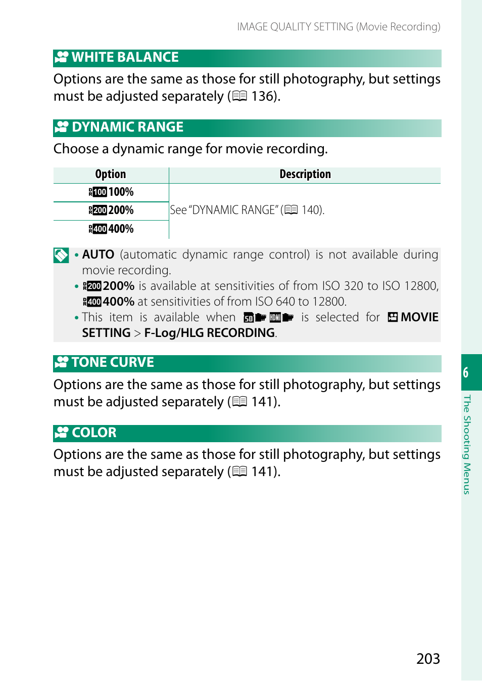 White balance, Dynamic range, Tone curve | Color | FujiFilm X-S20 Mirrorless Camera with 18-55mm Lens (Black) User Manual | Page 229 / 424