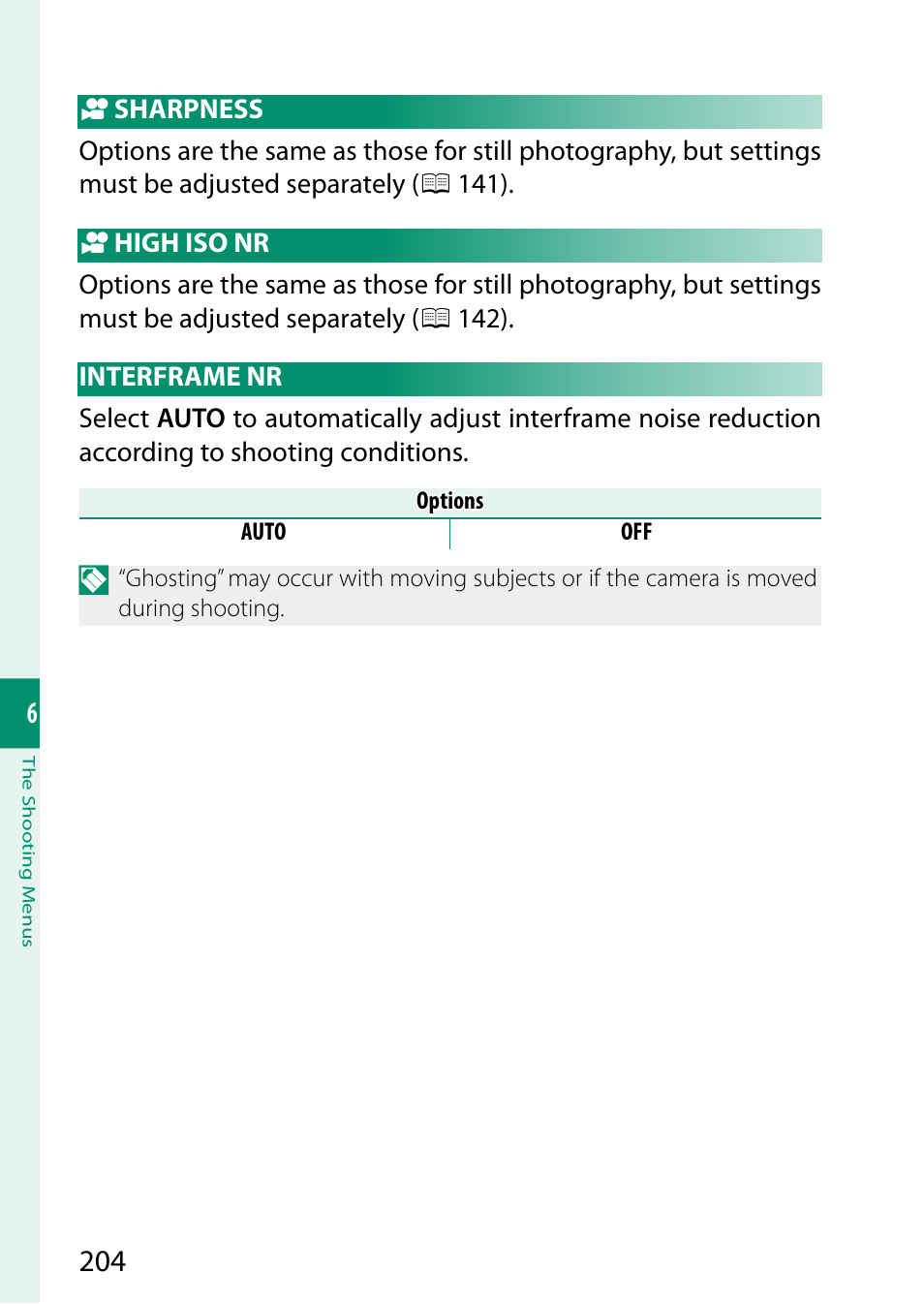 Sharpness, High iso nr, Interframe nr | FujiFilm X-S20 Mirrorless Camera with 18-55mm Lens (Black) User Manual | Page 230 / 424