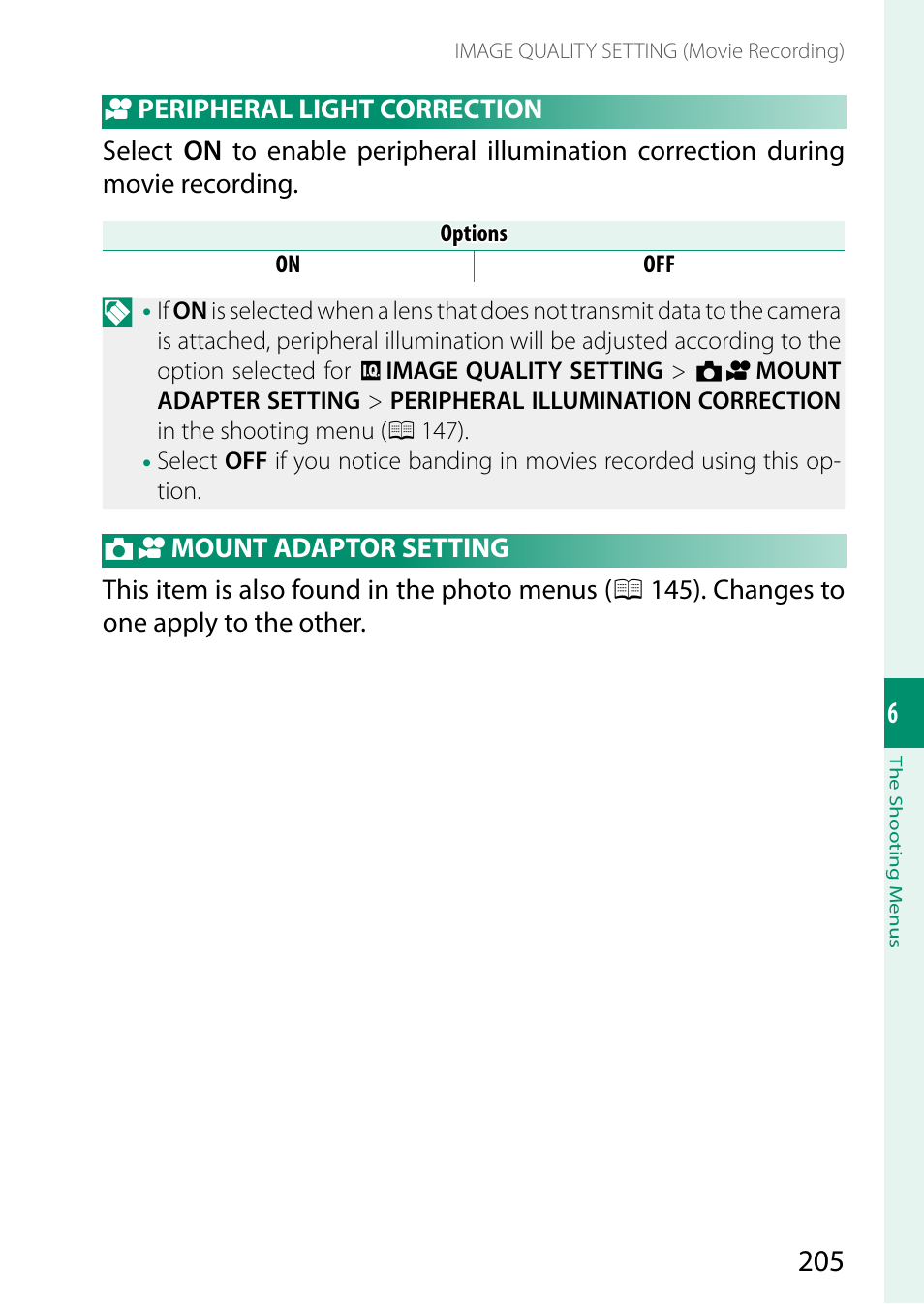 Peripheral light correction, Mount adaptor setting | FujiFilm X-S20 Mirrorless Camera with 18-55mm Lens (Black) User Manual | Page 231 / 424