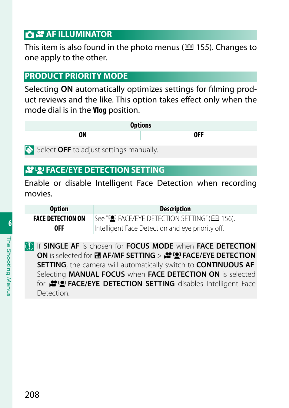 Af illuminator, Product priority mode, Face/eye detection setting | FujiFilm X-S20 Mirrorless Camera with 18-55mm Lens (Black) User Manual | Page 234 / 424