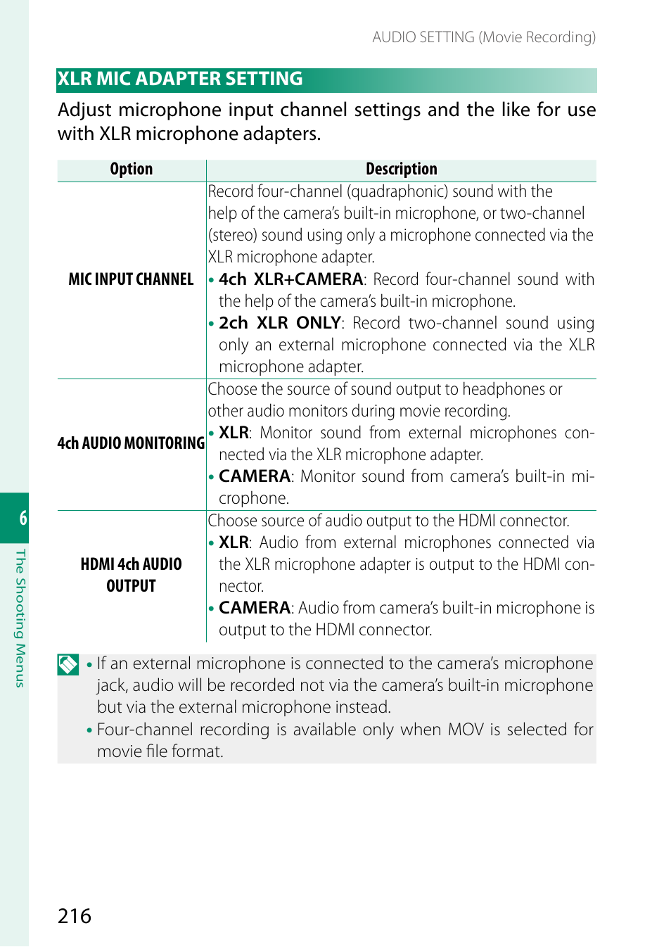 Xlr mic adapter setting | FujiFilm X-S20 Mirrorless Camera with 18-55mm Lens (Black) User Manual | Page 242 / 424