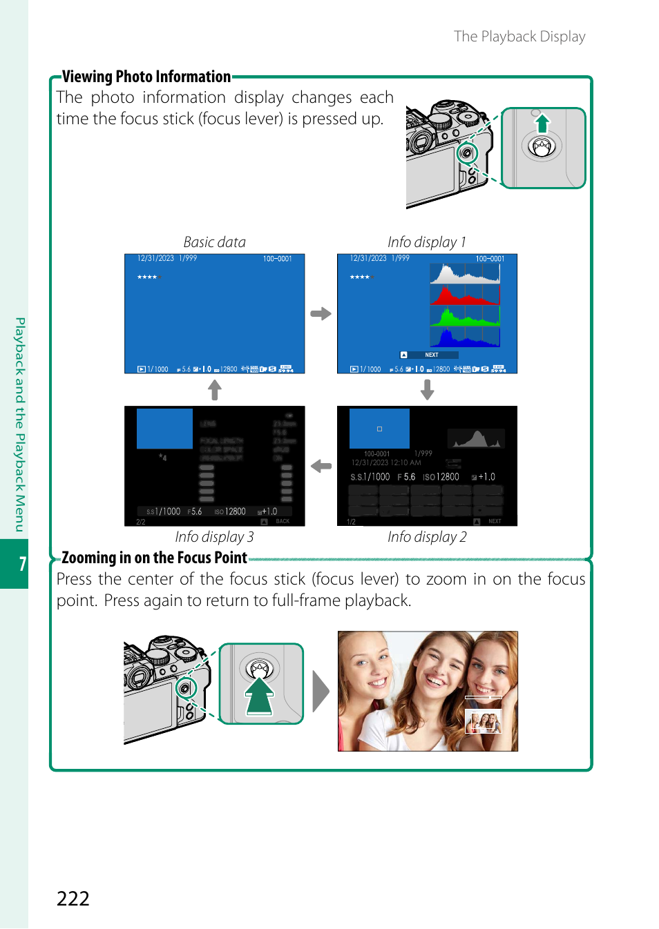 The playback display, Basic data info display 1, Info display 3 info display 2 | FujiFilm X-S20 Mirrorless Camera with 18-55mm Lens (Black) User Manual | Page 248 / 424