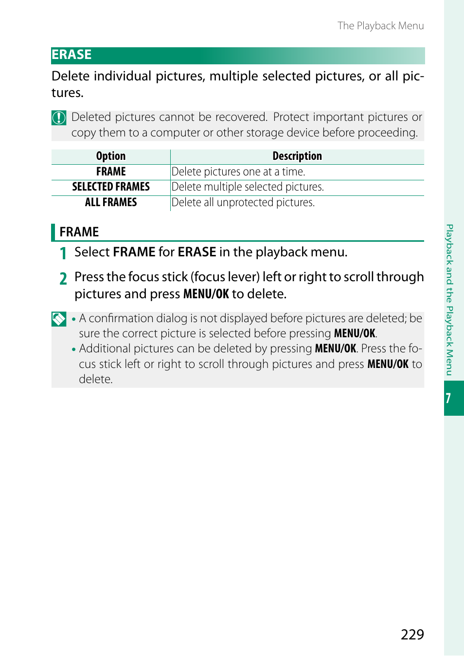 Erase | FujiFilm X-S20 Mirrorless Camera with 18-55mm Lens (Black) User Manual | Page 255 / 424