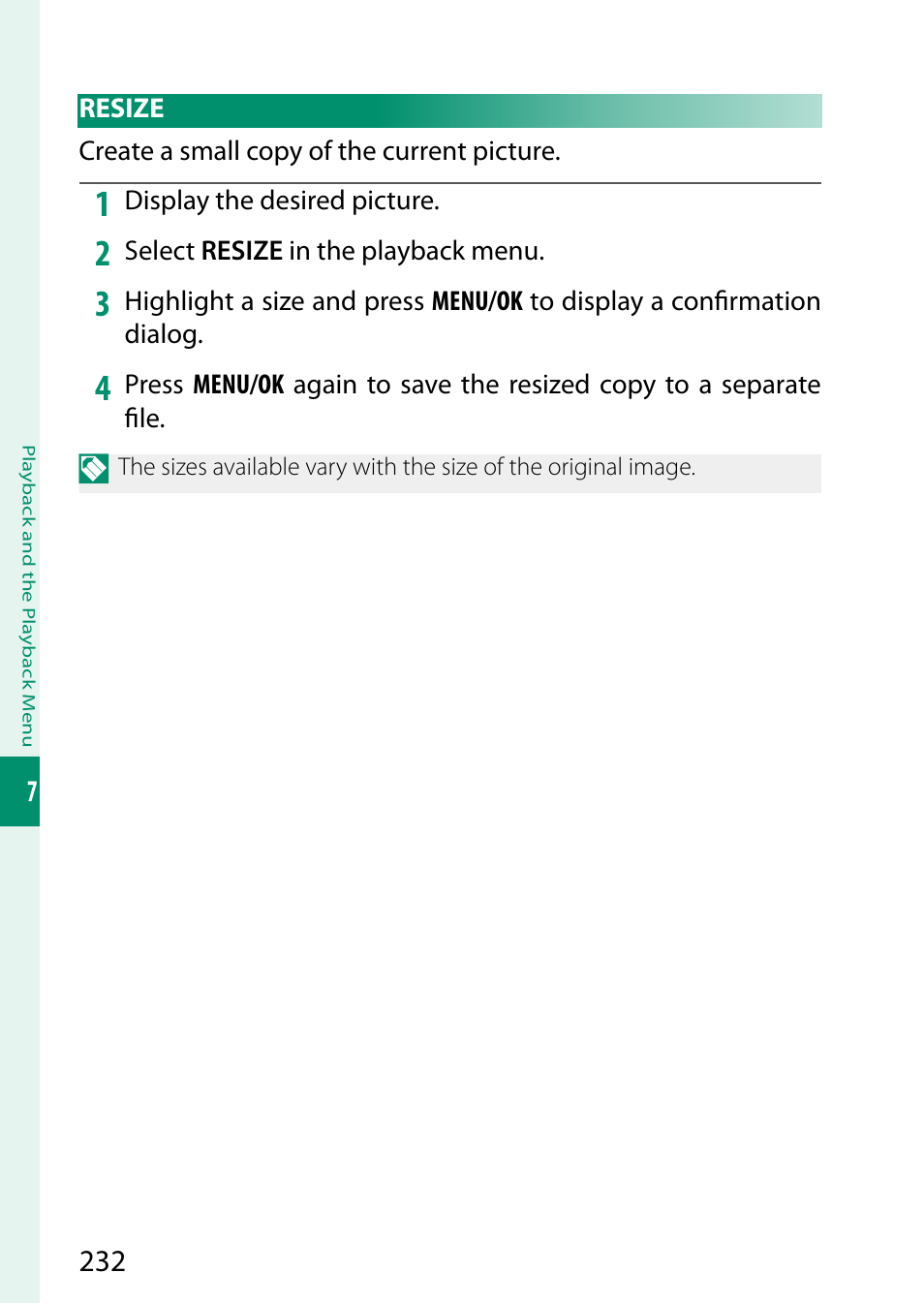 Resize | FujiFilm X-S20 Mirrorless Camera with 18-55mm Lens (Black) User Manual | Page 258 / 424