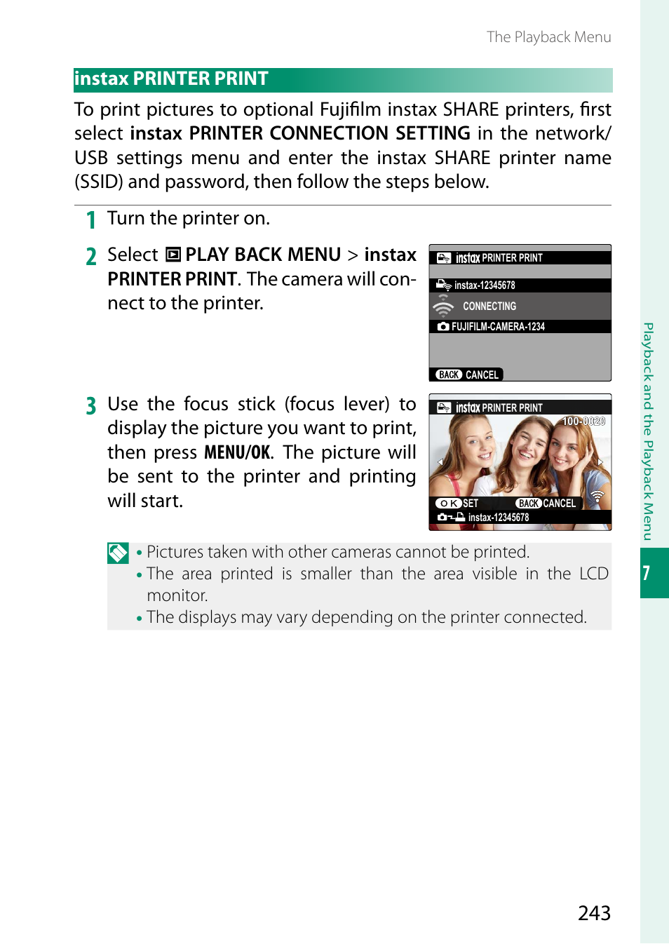 Instax printer print | FujiFilm X-S20 Mirrorless Camera with 18-55mm Lens (Black) User Manual | Page 269 / 424