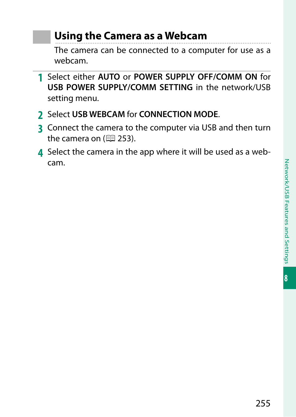 Using the camera as a webcam | FujiFilm X-S20 Mirrorless Camera with 18-55mm Lens (Black) User Manual | Page 281 / 424