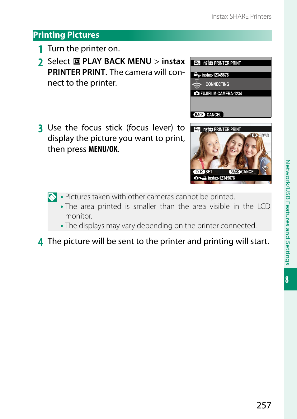 Printing pictures | FujiFilm X-S20 Mirrorless Camera with 18-55mm Lens (Black) User Manual | Page 283 / 424