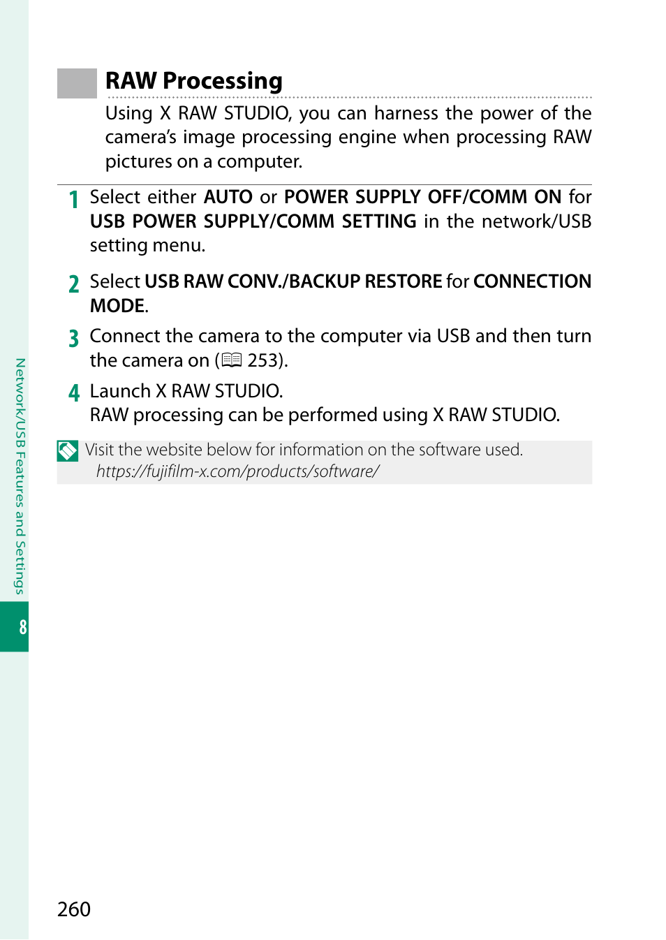 Raw processing | FujiFilm X-S20 Mirrorless Camera with 18-55mm Lens (Black) User Manual | Page 286 / 424