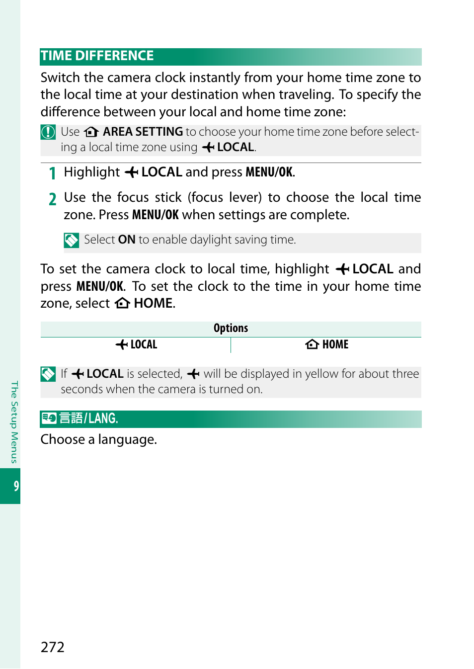 Time difference, 言語/lang | FujiFilm X-S20 Mirrorless Camera with 18-55mm Lens (Black) User Manual | Page 298 / 424