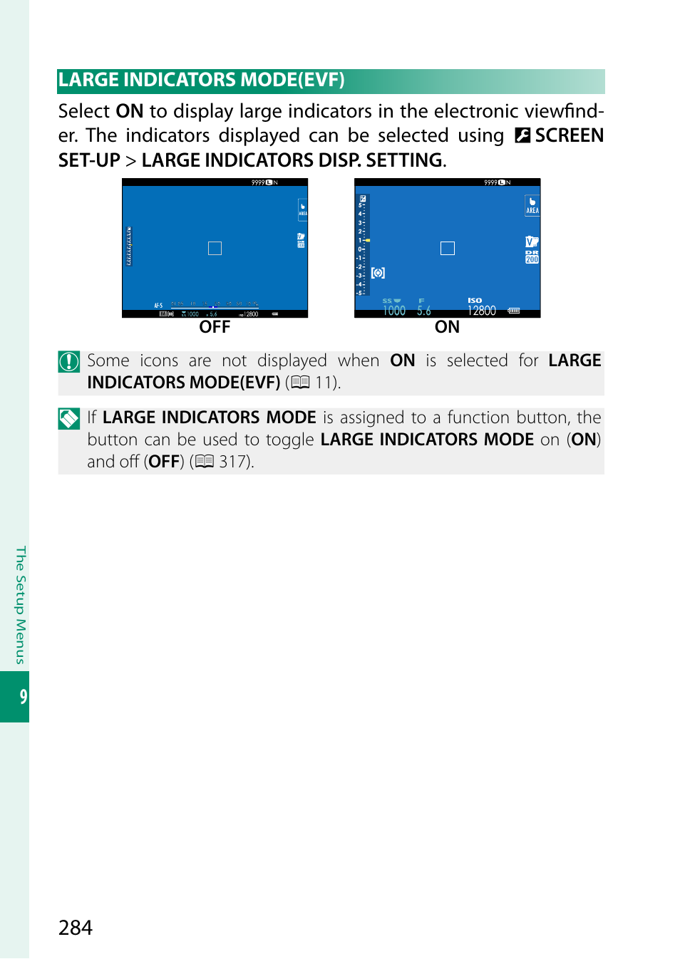 Large indicators mode(evf) | FujiFilm X-S20 Mirrorless Camera with 18-55mm Lens (Black) User Manual | Page 310 / 424