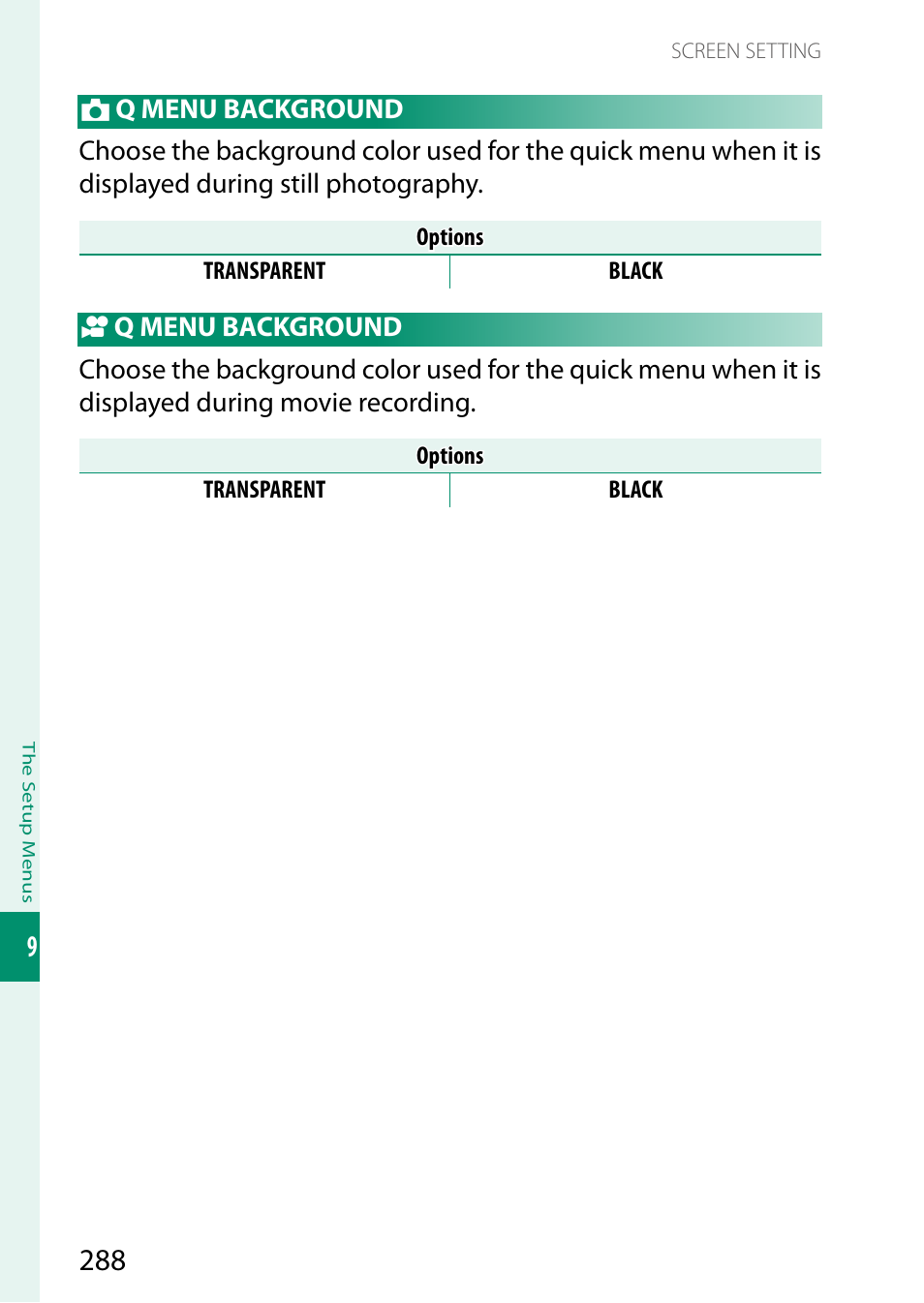 Q menu background | FujiFilm X-S20 Mirrorless Camera with 18-55mm Lens (Black) User Manual | Page 314 / 424