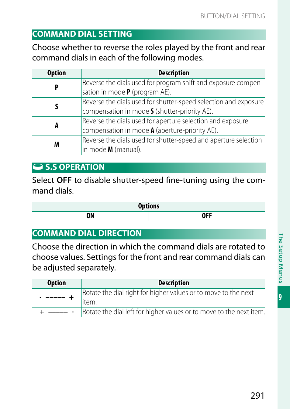 Command dial setting, S.s operation, Command dial direction | FujiFilm X-S20 Mirrorless Camera with 18-55mm Lens (Black) User Manual | Page 317 / 424
