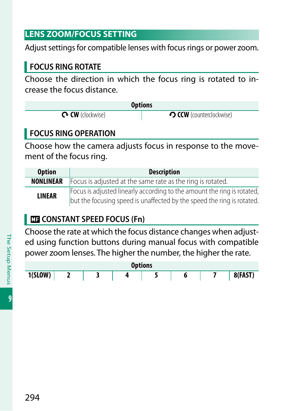 Lens zoom/focus setting | FujiFilm X-S20 Mirrorless Camera with 18-55mm Lens (Black) User Manual | Page 320 / 424