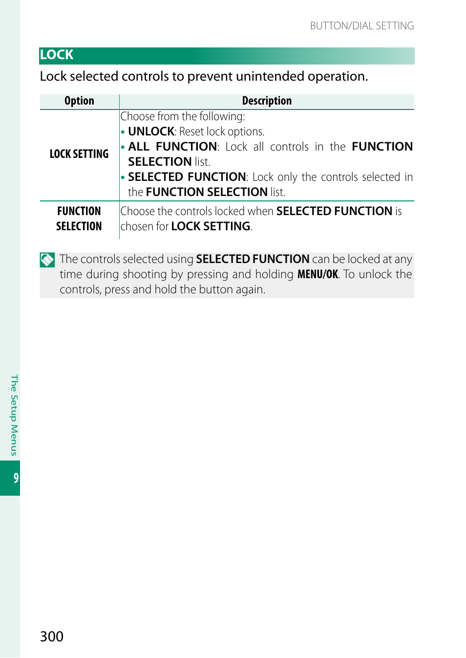 Lock | FujiFilm X-S20 Mirrorless Camera with 18-55mm Lens (Black) User Manual | Page 326 / 424