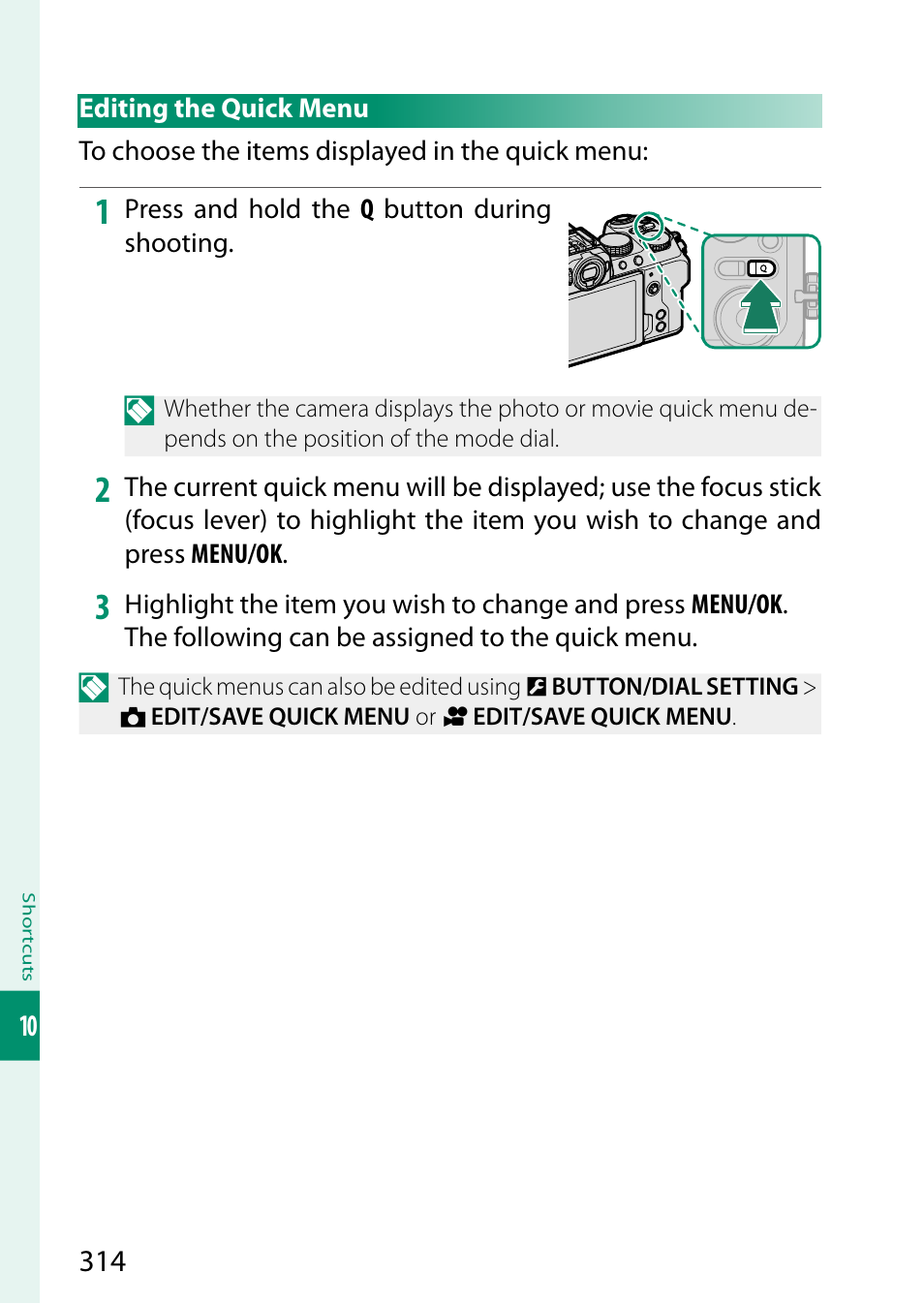 Editing the quick menu | FujiFilm X-S20 Mirrorless Camera with 18-55mm Lens (Black) User Manual | Page 340 / 424