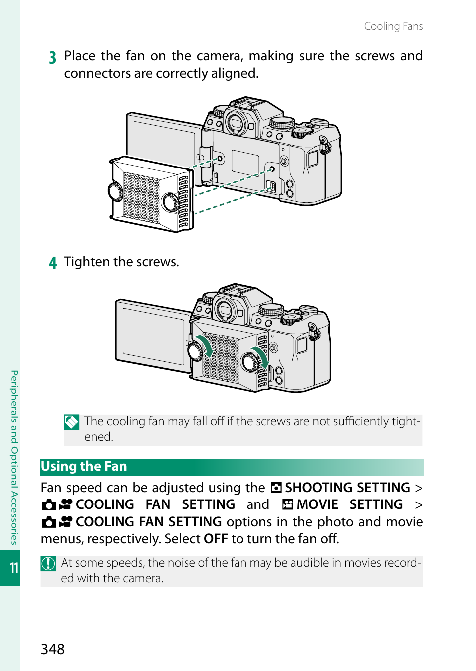 Using the fan | FujiFilm X-S20 Mirrorless Camera with 18-55mm Lens (Black) User Manual | Page 374 / 424