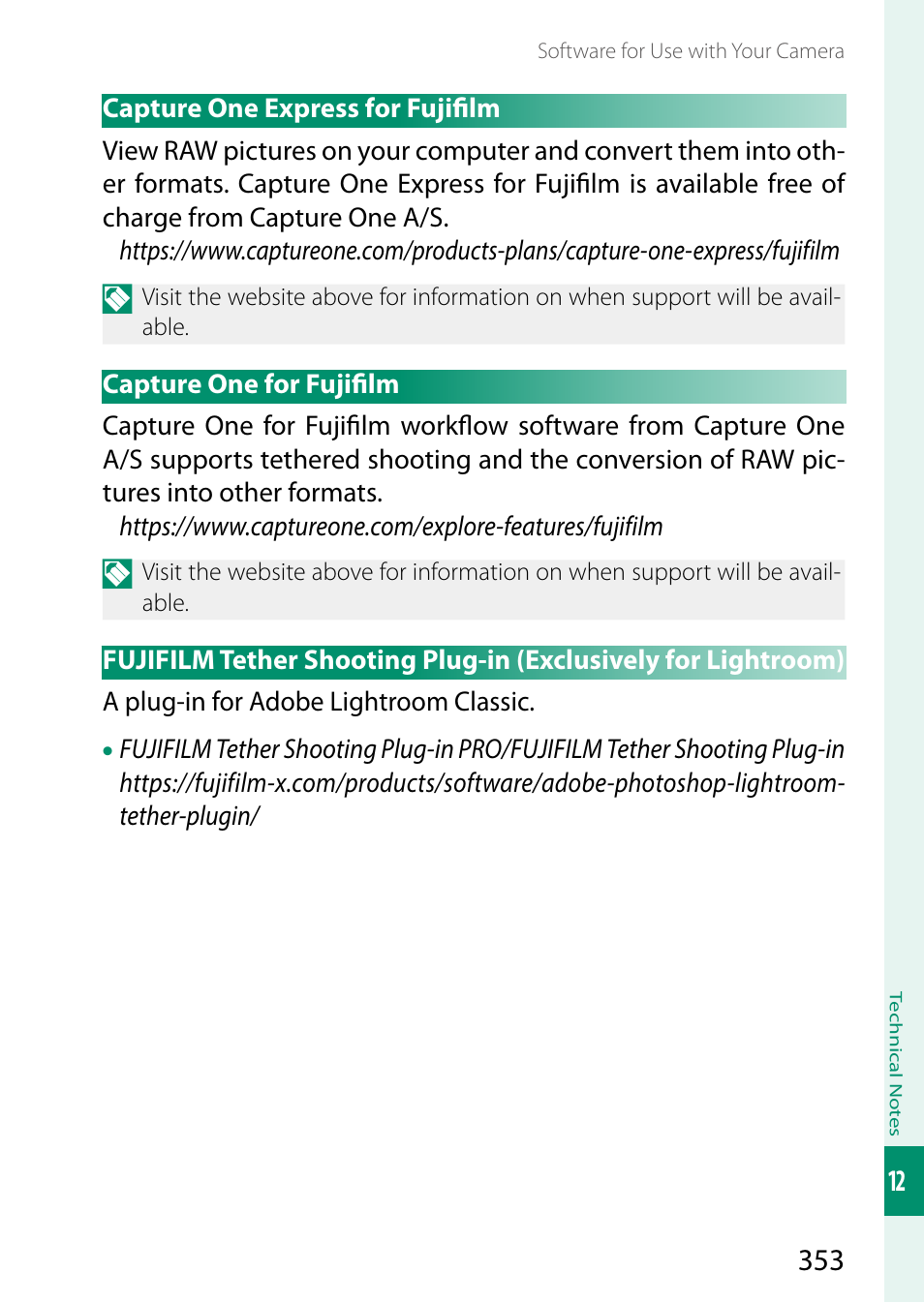 Capture one express for fujifilm, Capture one for fujifilm | FujiFilm X-S20 Mirrorless Camera with 18-55mm Lens (Black) User Manual | Page 379 / 424