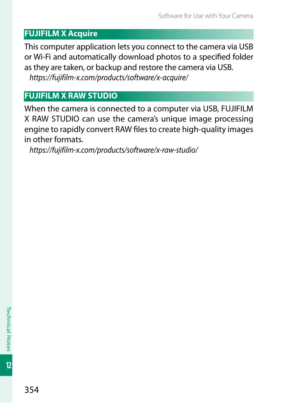 Fujifilm x acquire, Fujifilm x raw studio, Fujifilm x acquire fujifilm x raw studio | FujiFilm X-S20 Mirrorless Camera with 18-55mm Lens (Black) User Manual | Page 380 / 424