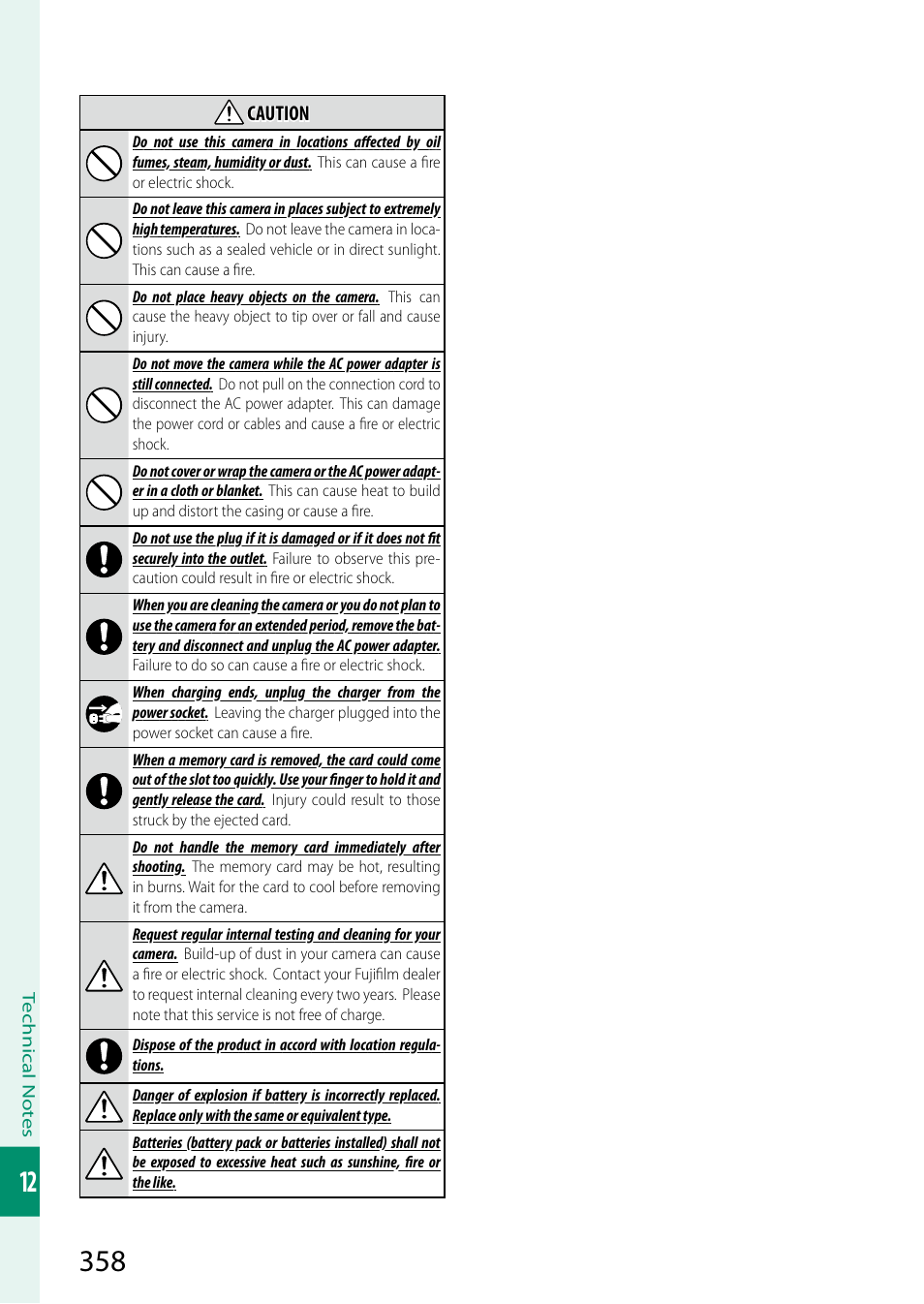 Caution | FujiFilm X-S20 Mirrorless Camera with 18-55mm Lens (Black) User Manual | Page 384 / 424