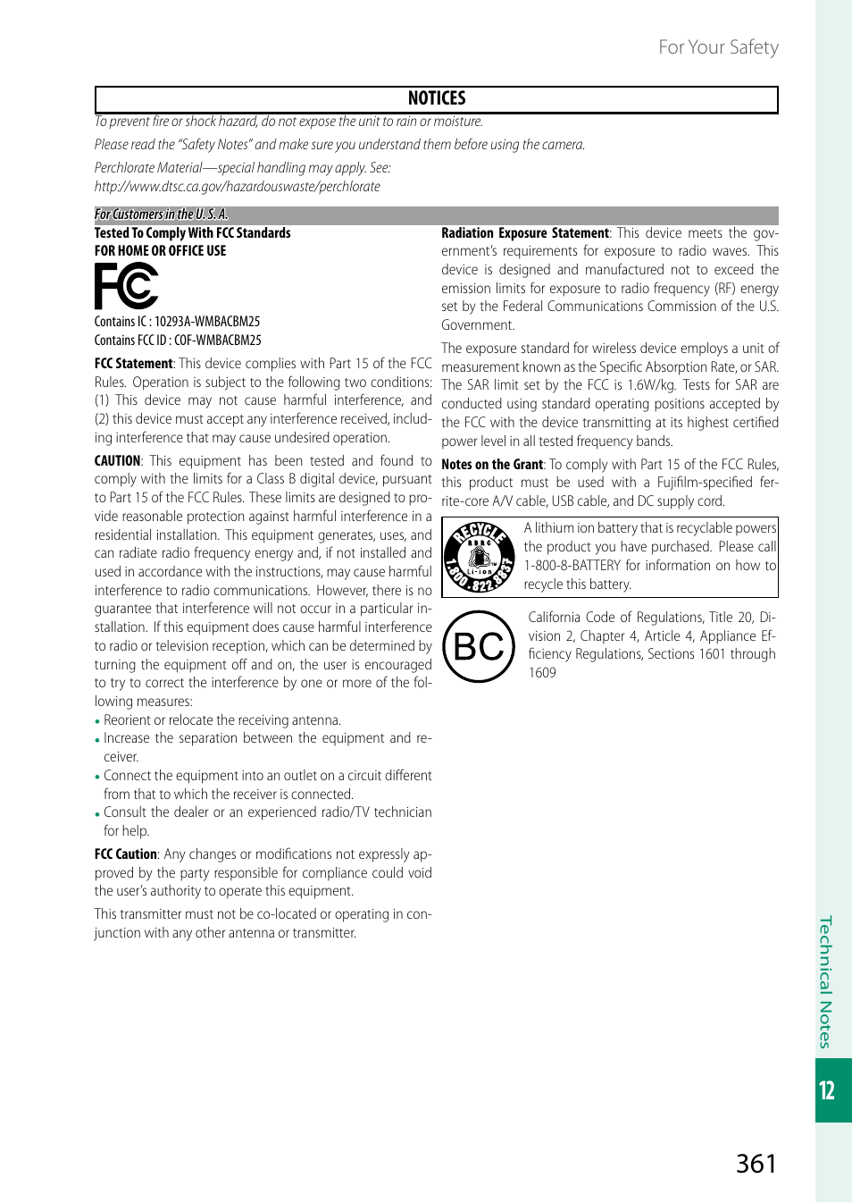 For your safety notices | FujiFilm X-S20 Mirrorless Camera with 18-55mm Lens (Black) User Manual | Page 387 / 424