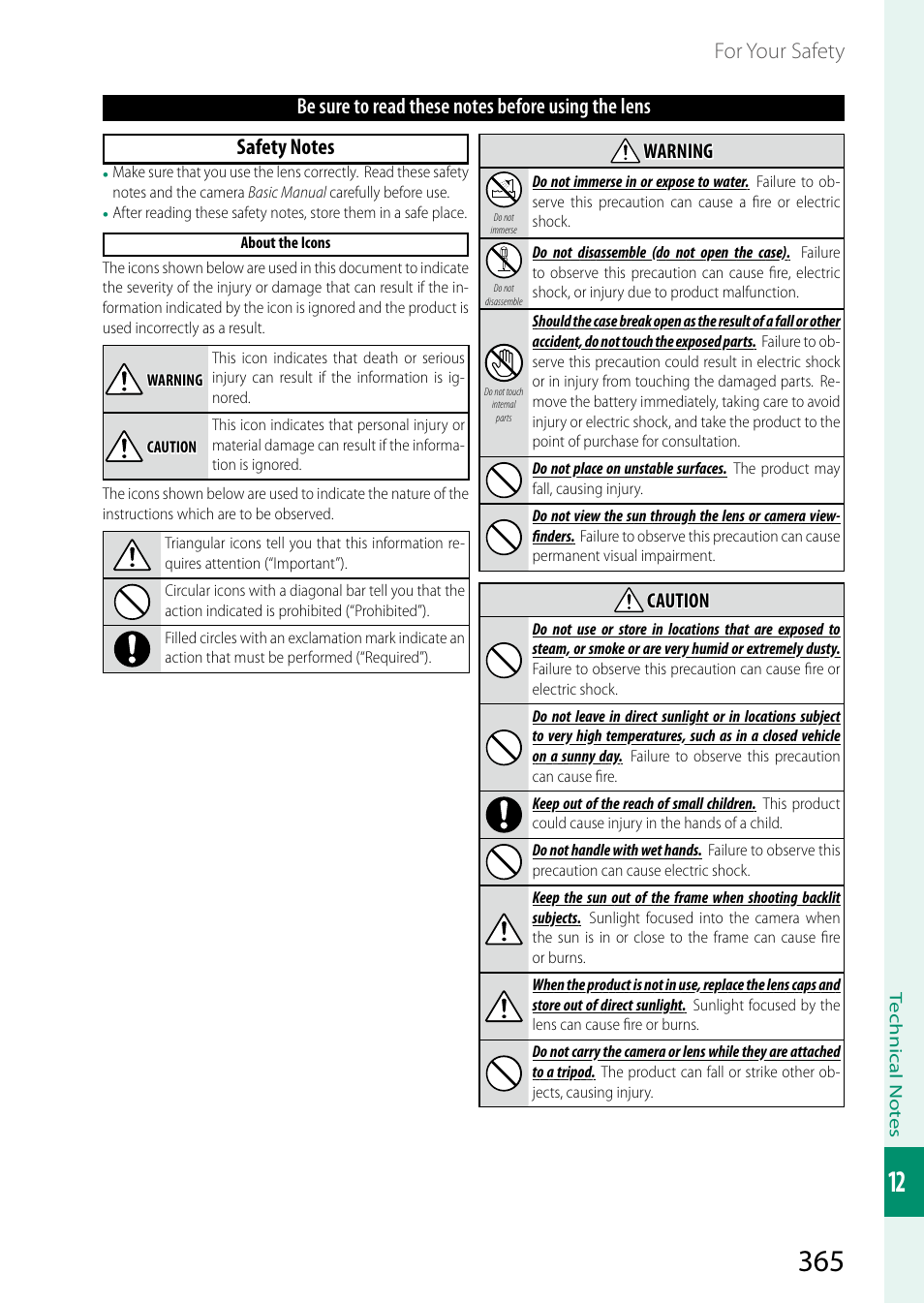 Warning, Caution | FujiFilm X-S20 Mirrorless Camera with 18-55mm Lens (Black) User Manual | Page 391 / 424