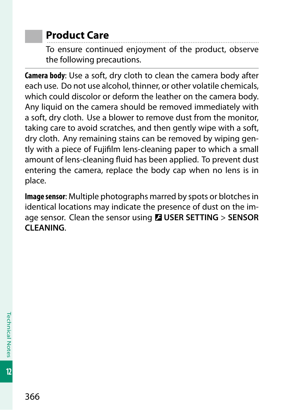 Product care | FujiFilm X-S20 Mirrorless Camera with 18-55mm Lens (Black) User Manual | Page 392 / 424