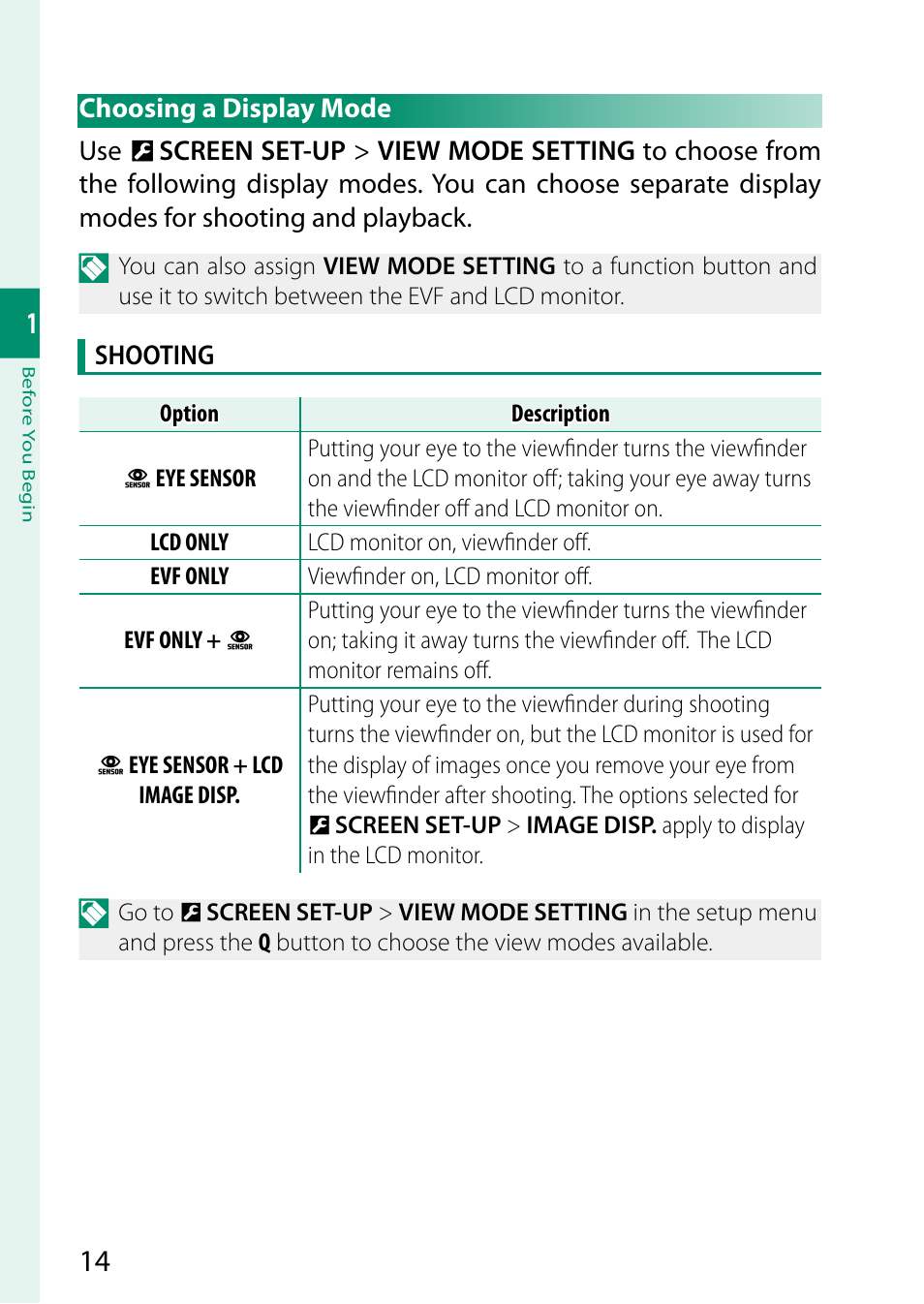 Choosing a display mode | FujiFilm X-S20 Mirrorless Camera with 18-55mm Lens (Black) User Manual | Page 40 / 424