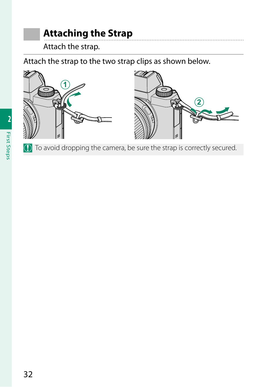 Attaching the strap | FujiFilm X-S20 Mirrorless Camera with 18-55mm Lens (Black) User Manual | Page 58 / 424