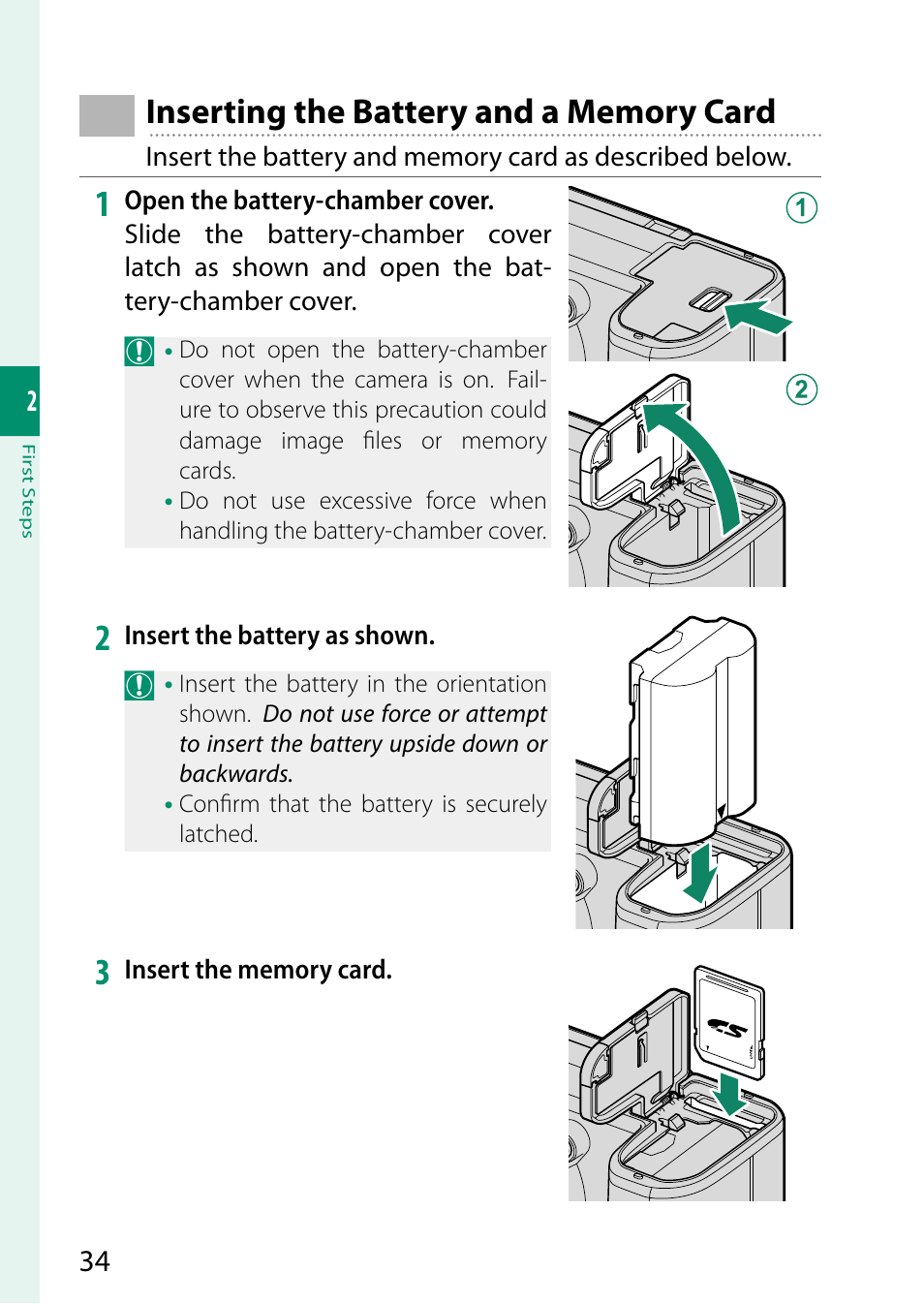 Inserting the battery and a memory card | FujiFilm X-S20 Mirrorless Camera with 18-55mm Lens (Black) User Manual | Page 60 / 424