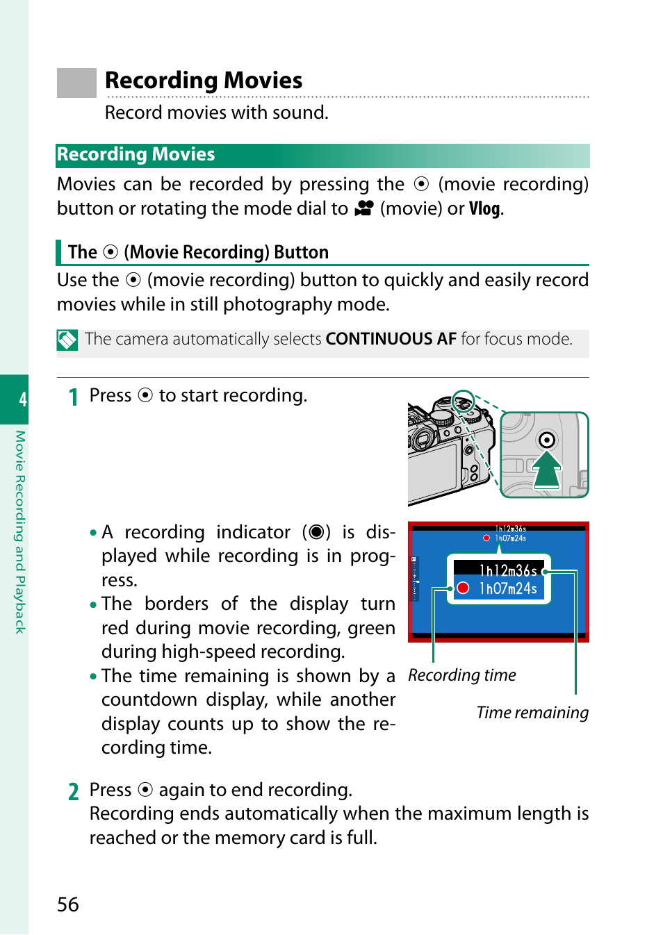 Recording movies | FujiFilm X-S20 Mirrorless Camera with 18-55mm Lens (Black) User Manual | Page 82 / 424
